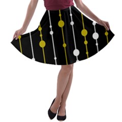 Yellow, Black And White Pattern A-line Skater Skirt