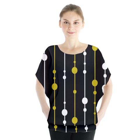 Yellow, Black And White Pattern Batwing Chiffon Blouse by Valentinaart