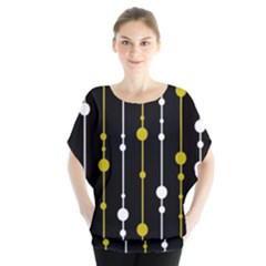 Yellow, Black And White Pattern Batwing Chiffon Blouse