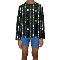 Green, White And Black Pattern Kid s Long Sleeve Swimwear