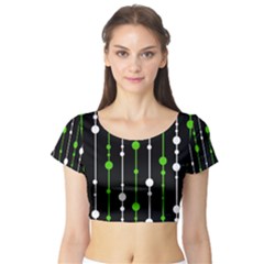 Green, White And Black Pattern Short Sleeve Crop Top (tight Fit) by Valentinaart