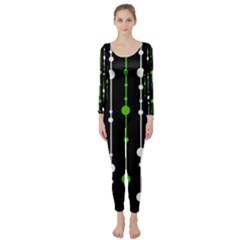 Green, White And Black Pattern Long Sleeve Catsuit