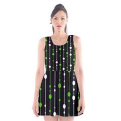 Green, White And Black Pattern Scoop Neck Skater Dress