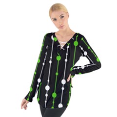 Green, White And Black Pattern Women s Tie Up Tee by Valentinaart