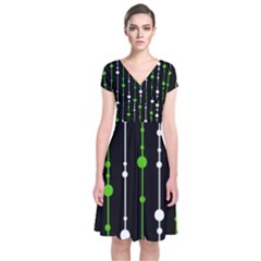 Green, White And Black Pattern Short Sleeve Front Wrap Dress by Valentinaart