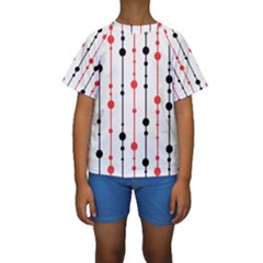 Red, Black And White Pattern Kid s Short Sleeve Swimwear