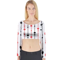 Red, Black And White Pattern Long Sleeve Crop Top