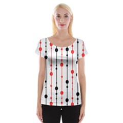 Red, Black And White Pattern Women s Cap Sleeve Top