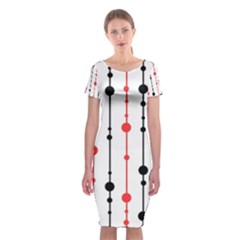 Red, Black And White Pattern Classic Short Sleeve Midi Dress