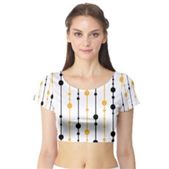 Yellow, Black And White Pattern Short Sleeve Crop Top (tight Fit)