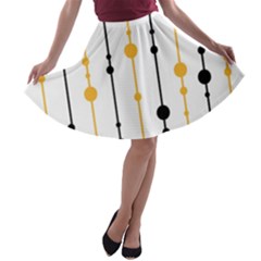 Yellow, Black And White Pattern A-line Skater Skirt by Valentinaart