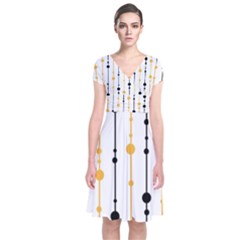 Yellow, Black And White Pattern Short Sleeve Front Wrap Dress