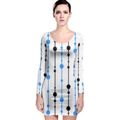 Blue, White And Black Pattern Long Sleeve Bodycon Dress by Valentinaart