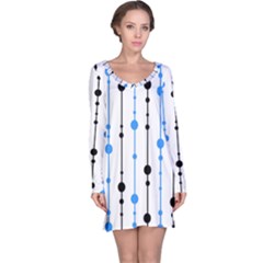 Blue, White And Black Pattern Long Sleeve Nightdress