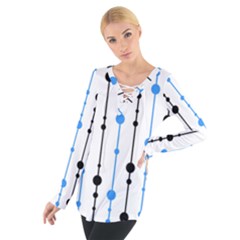 Blue, White And Black Pattern Women s Tie Up Tee