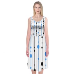 Blue, White And Black Pattern Midi Sleeveless Dress