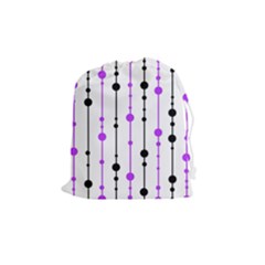 Purple, White And Black Pattern Drawstring Pouches (medium)  by Valentinaart