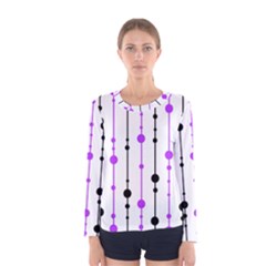 Purple, White And Black Pattern Women s Long Sleeve Tee