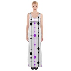 Purple, White And Black Pattern Maxi Thigh Split Dress