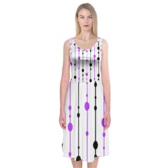 Purple, White And Black Pattern Midi Sleeveless Dress