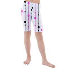 Magenta, black and white pattern Kid s Mid Length Swim Shorts