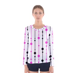 Magenta, black and white pattern Women s Long Sleeve Tee