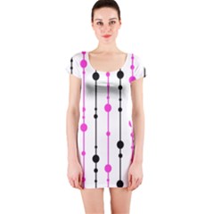 Magenta, black and white pattern Short Sleeve Bodycon Dress