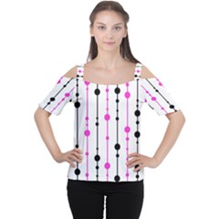 Magenta, black and white pattern Women s Cutout Shoulder Tee