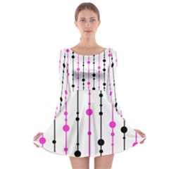 Magenta, black and white pattern Long Sleeve Skater Dress