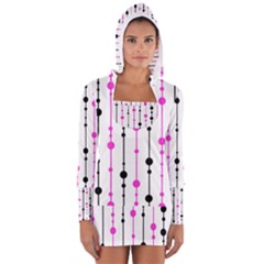 Magenta, Black And White Pattern Women s Long Sleeve Hooded T-shirt by Valentinaart