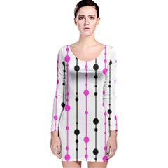 Magenta, black and white pattern Long Sleeve Velvet Bodycon Dress