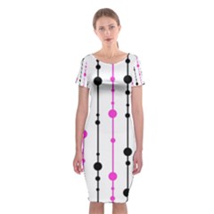 Magenta, black and white pattern Classic Short Sleeve Midi Dress