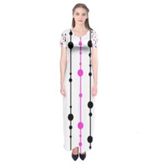 Magenta, black and white pattern Short Sleeve Maxi Dress