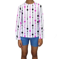 Magenta, Black And White Pattern Kid s Long Sleeve Swimwear by Valentinaart