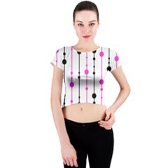 Magenta, Black And White Pattern Crew Neck Crop Top by Valentinaart