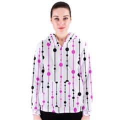 Magenta, Black And White Pattern Women s Zipper Hoodie