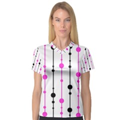 Magenta, Black And White Pattern Women s V-neck Sport Mesh Tee