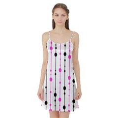 Magenta, Black And White Pattern Satin Night Slip