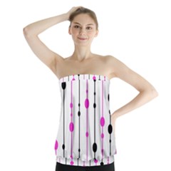 Magenta, Black And White Pattern Strapless Top