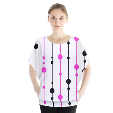 Magenta, Black And White Pattern Batwing Chiffon Blouse by Valentinaart