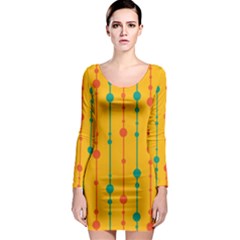 Yellow, Green And Red Pattern Long Sleeve Bodycon Dress