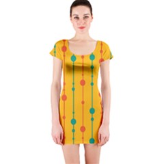 Yellow, Green And Red Pattern Short Sleeve Bodycon Dress