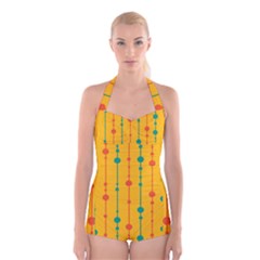 Yellow, Green And Red Pattern Boyleg Halter Swimsuit  by Valentinaart