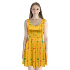 Yellow, Green And Red Pattern Split Back Mini Dress 