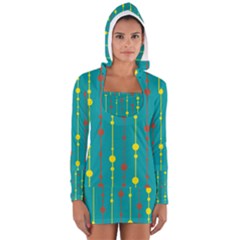 Green, Yellow And Red Pattern Women s Long Sleeve Hooded T-shirt