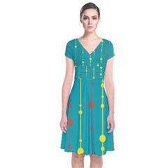 Green, Yellow And Red Pattern Short Sleeve Front Wrap Dress by Valentinaart