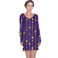 Deep Blue, Orange And Yellow Pattern Long Sleeve Nightdress