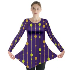 Deep Blue, Orange And Yellow Pattern Long Sleeve Tunic 