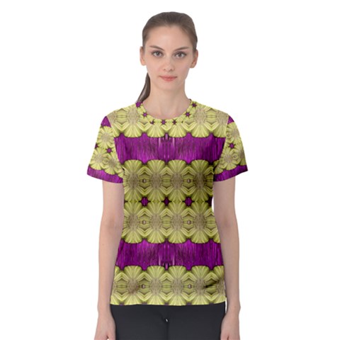  Purple Gold Floral And Paradise Bloom Women s Sport Mesh Tee by pepitasart