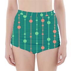 Green Pattern High-waisted Bikini Bottoms